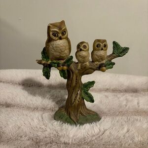 Charming Brown Owl Family Sculpture